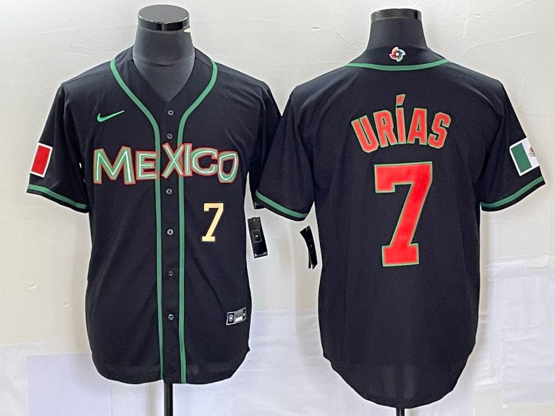 Men 2023 World Cub Mexico 7 Urias Black red Nike MLB Jersey